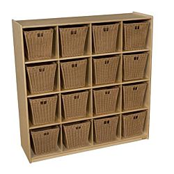 Wood Designs  Children Cubby Storage with 16 Medium Baskets, Natural wood ,  49